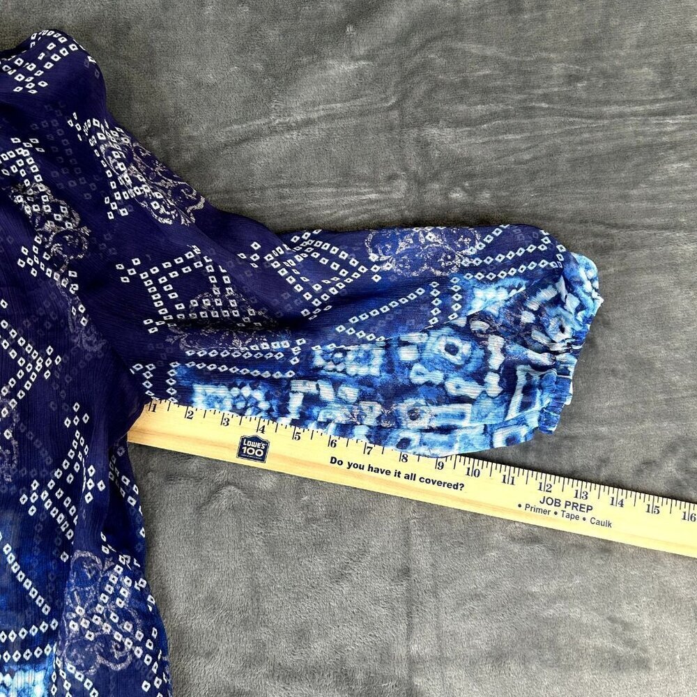 Chicos SZ 3 XL Blouse Top Shirt Popover Blue Sheer Artsy Printed Boho Whimsigoth - Picture 4 of 8